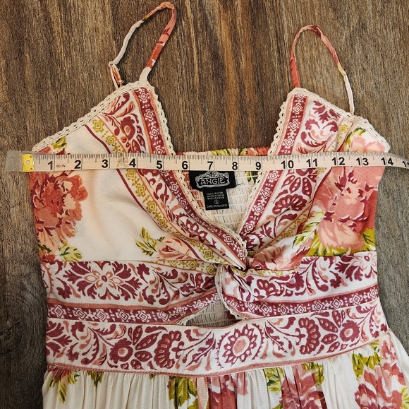 Angie Boho Floral Maxi Dress Small Cutout Front Smocked Back Cottagecore Lace - Picture 6 of 9